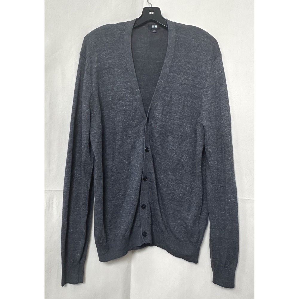 Uniqlo Grandpa Academia Preppy Gray Linen Blend V-Neck Buttons‎ Cardigan Mens L